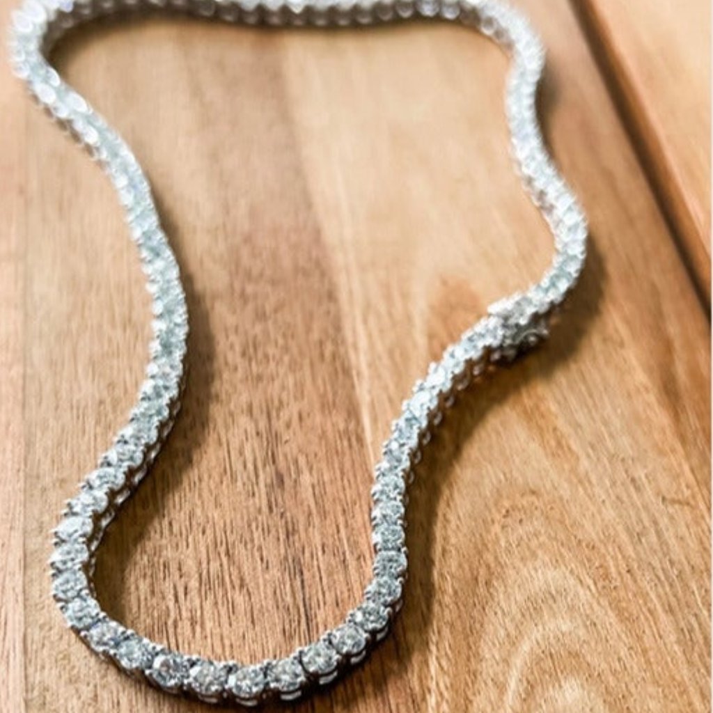 28" Mens 18k White Gold Diamond Necklace 4ct 18 Karat Tennis Chain Silver 28" In